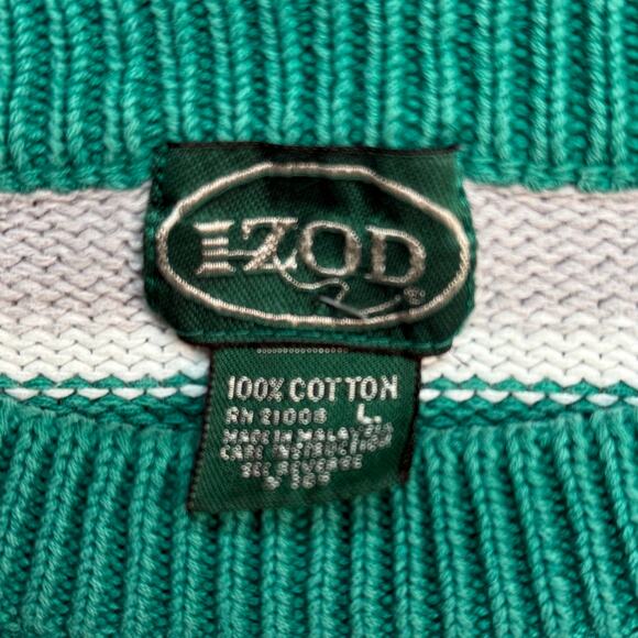 IZOD PREPPY VINTAGE STRIPE CREW NECK SWEATER GREEN WHITE GRAY LARGE - Picture 6 of 8